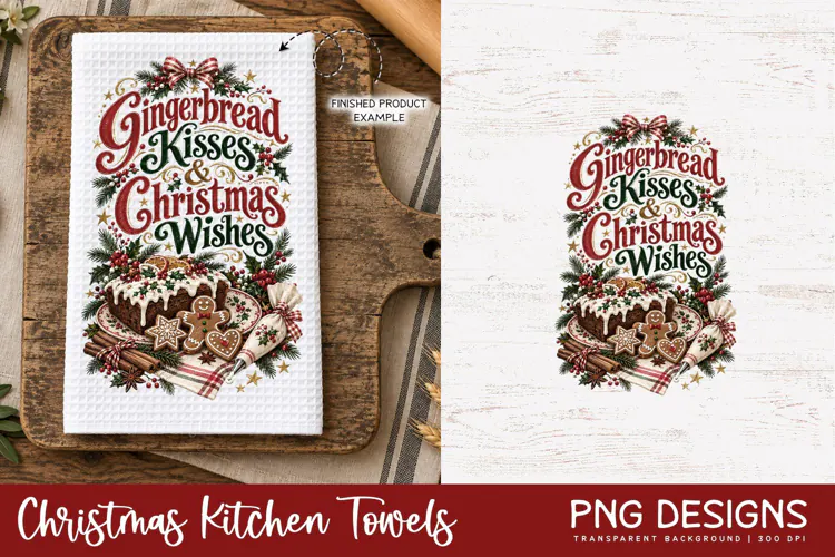 Christmas Kitchen Towel PNG | Vintage Sublimation Design