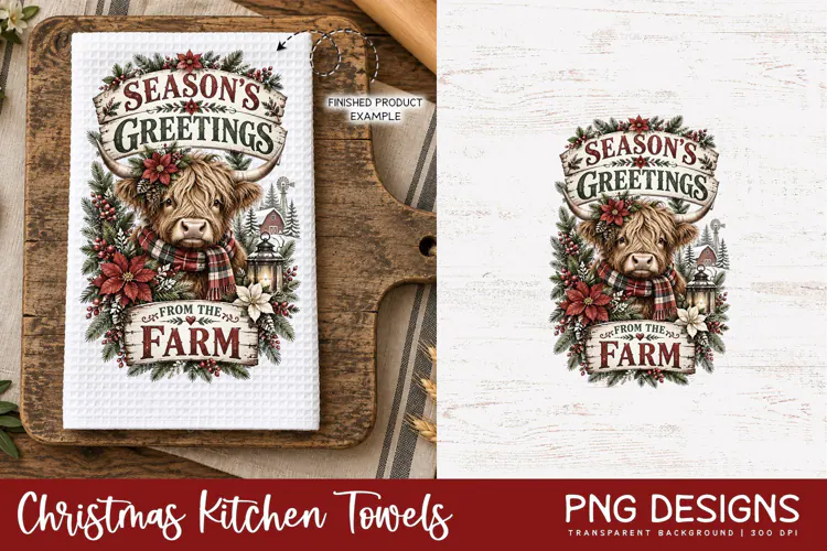 Christmas Kitchen Towel PNG | Vintage Sublimation Design