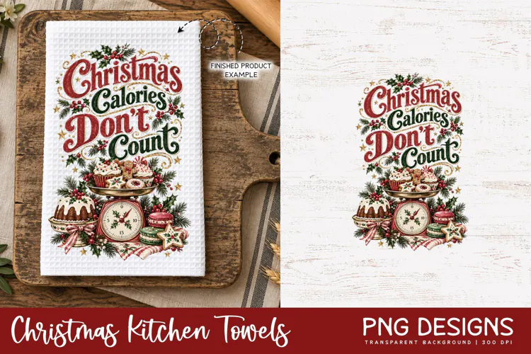 Christmas Kitchen Towel PNG | Vintage Sublimation Design