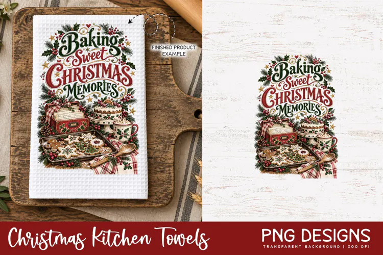 Christmas Kitchen Towel PNG | Vintage Sublimation PNG