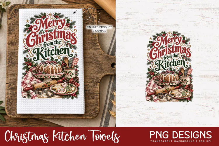Christmas Kitchen Towel PNG | Vintage Sublimation PNG