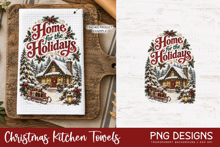 Christmas Kitchen Towel PNG | Vintage Sublimation Design