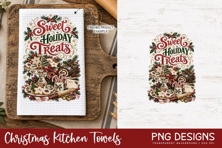 Christmas Kitchen Towel PNG | Vintage Sublimation PNG