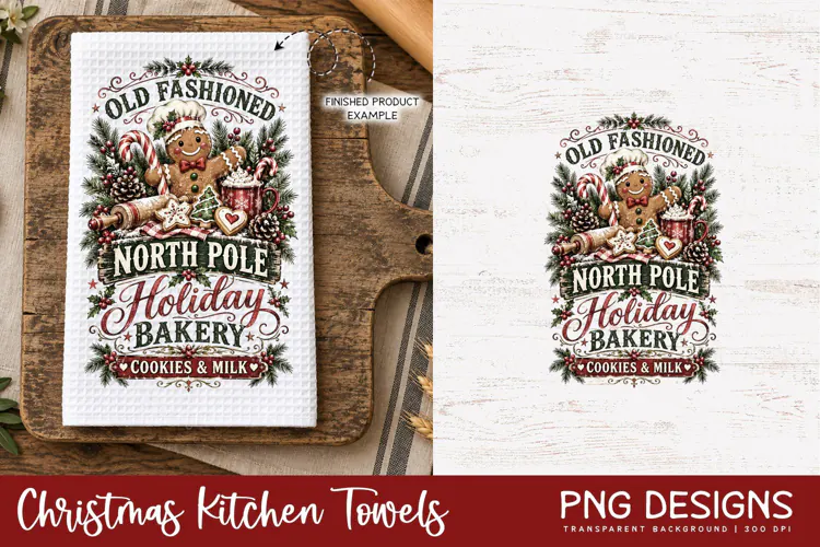Christmas Kitchen Towel PNG | Vintage Sublimation PNG