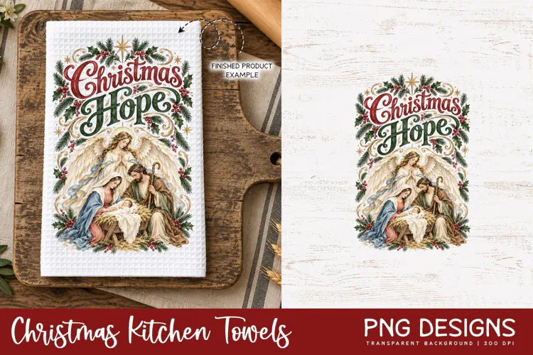 Nativity Christmas Kitchen Towel PNG | Vintage Sublimation