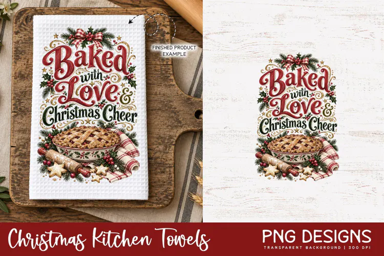 Christmas Kitchen Towel PNG | Vintage Sublimation Design
