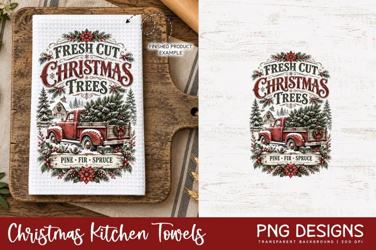 Christmas Kitchen Towel PNG | Vintage Sublimation Design