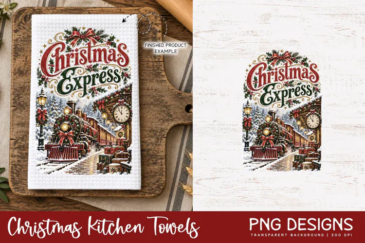 Christmas Kitchen Towel PNG | Vintage Sublimation Design
