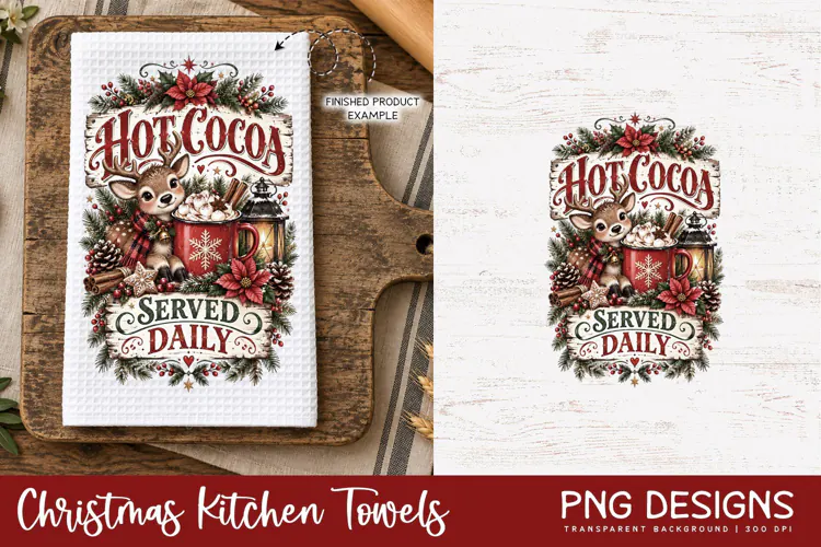 Christmas Kitchen Towel PNG | Vintage Sublimation Design