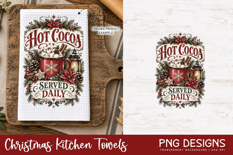 Christmas Kitchen Towel PNG | Vintage Sublimation Design