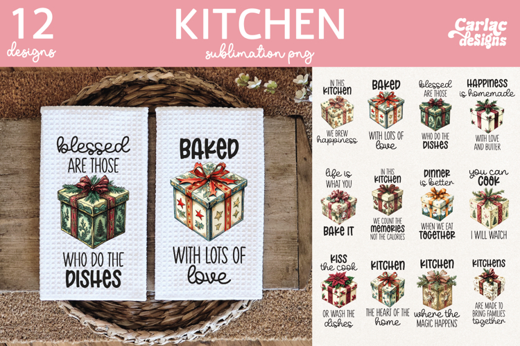 Christmas Kitchen Towel Sublimation, Farmhouse Kitchen Towel