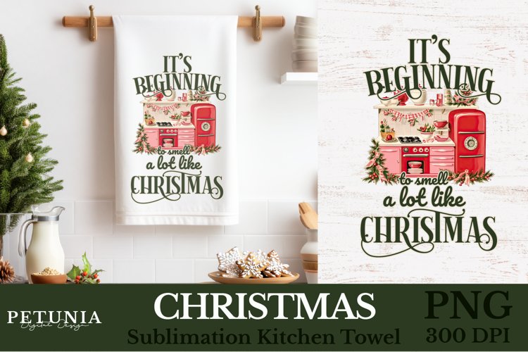 Christmas tea towel design being used as Christmas Kitchen towel sublimation print