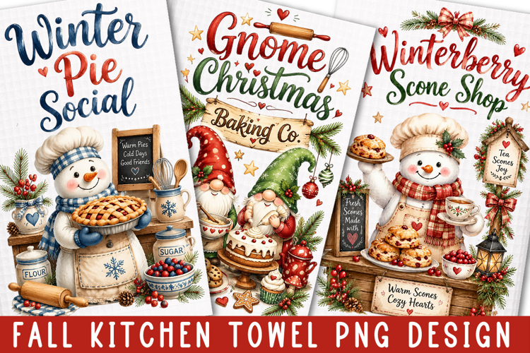 Christmas Kitchen Towel Sublimation, Vintage Christmas PNG
