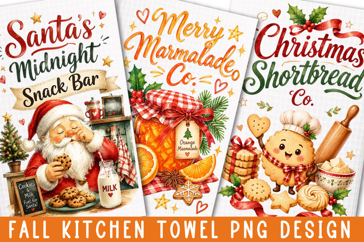 Christmas Kitchen Towel Sublimation, Vintage Christmas PNG