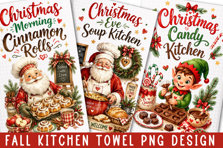 Christmas Kitchen Towel Sublimation, Vintage Christmas PNG