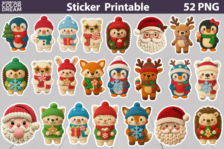 Christmas Animals Sticker Bundle | Christmas Knitted Sticker