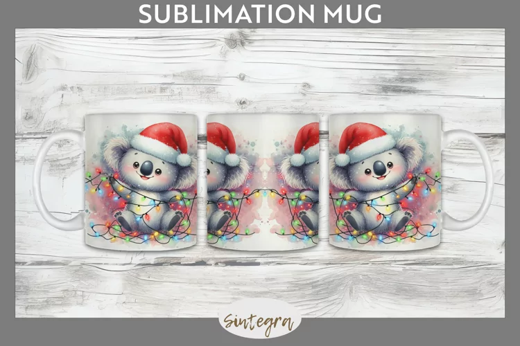 Christmas Koala v1 Entangled in Lights Mug Wrap Sublimation