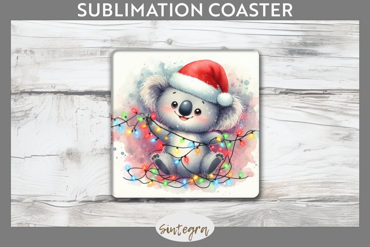 Christmas Koala v1 Entangled in Lights Square Coaster Sublim example image 1