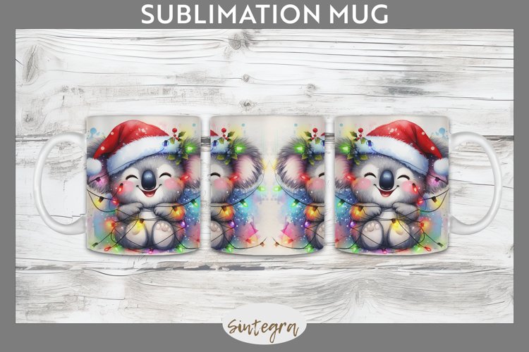 Christmas Koala v2 Entangled in Lights Mug Wrap Sublimation