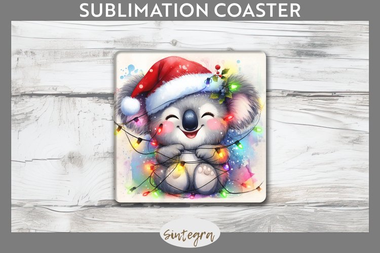 Christmas Koala v2 Entangled in Lights Square Coaster Sublim example image 1