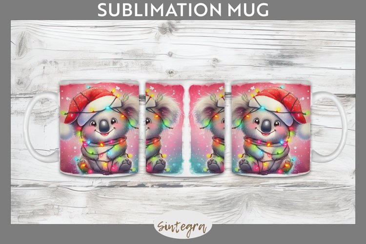 Christmas Koala v4 Entangled in Lights Mug Wrap Sublimation example image 1