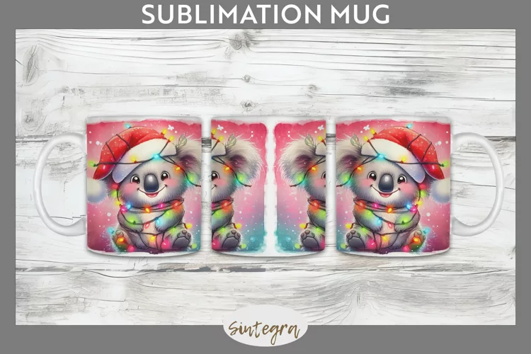 Christmas Koala v4 Entangled in Lights Mug Wrap Sublimation
