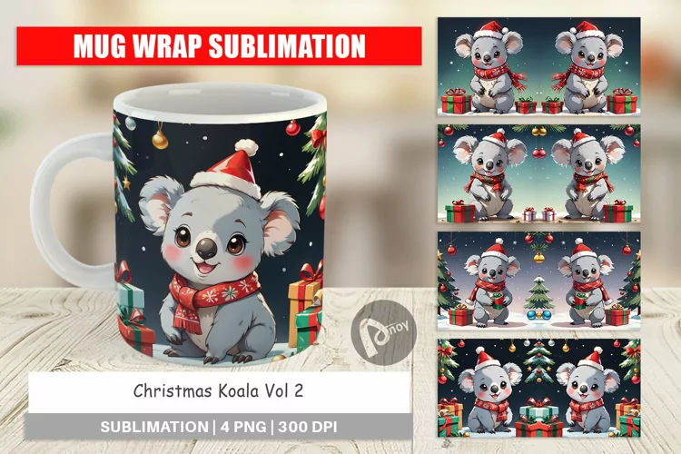 Mug Wrap Design Cartoon Christmas Koala
