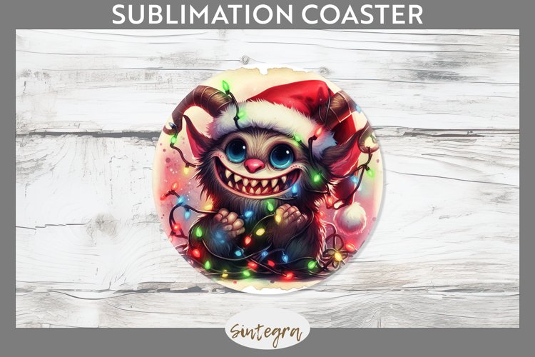 Christmas Krampus v3 Entangled in Lights Round Coaster PNG