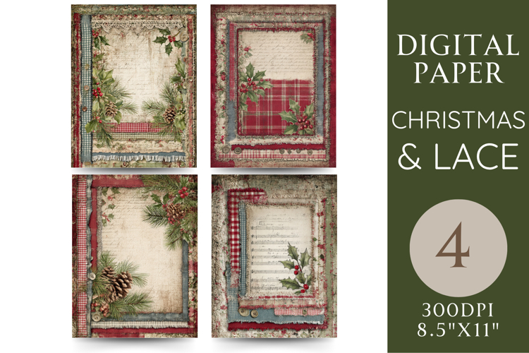 Christmas   Lace Junk Journal Pages 4 Papers