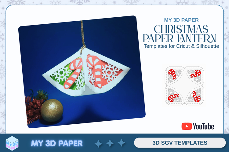 Candy Cane Christmas Ornament Paper Lantern SVG Template