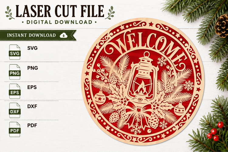 Christmas Lantern Round Sign SVG