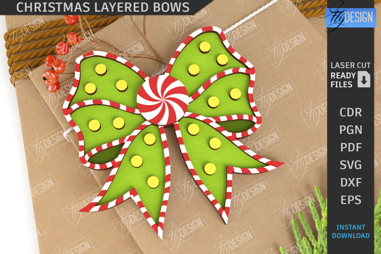 Christmas Layered Bow Laser Cut | Xmas Presents SVG | 3D Bow