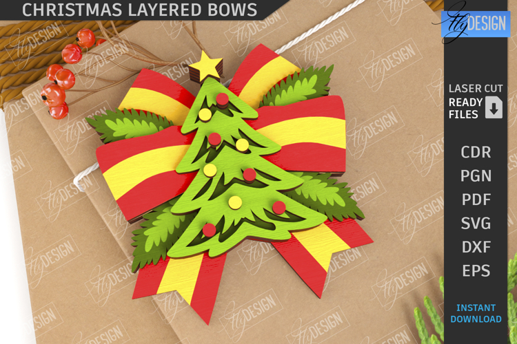 Christmas Layered Bow Laser Cut | Christmas Tree SVG |3D Bow