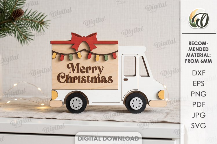 Christmas Layered Car Laser Cut. Standing Decor SVG