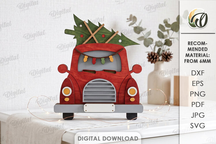 Christmas Layered Car Laser Cut. Standing Decor SVG example image 1