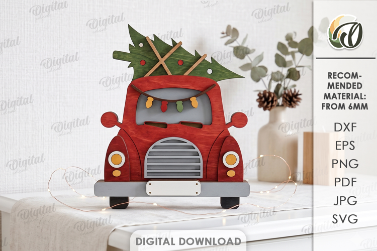 Christmas Layered Car Laser Cut. Standing Decor SVG