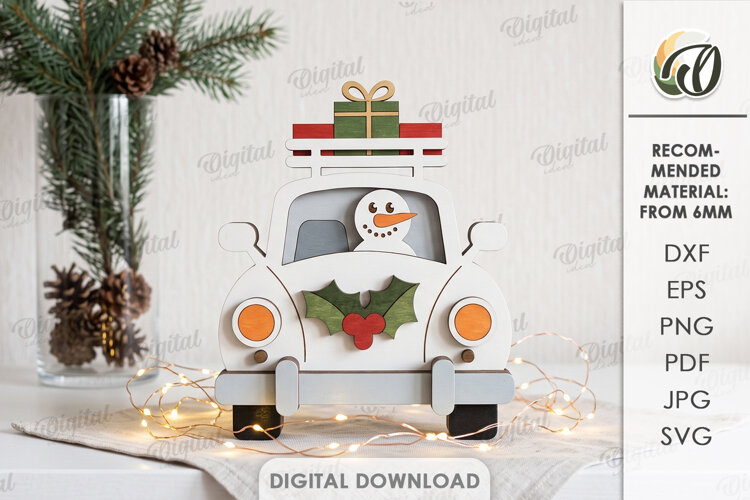 Christmas Layered Car Laser Cut. Standing Decor SVG example image 1