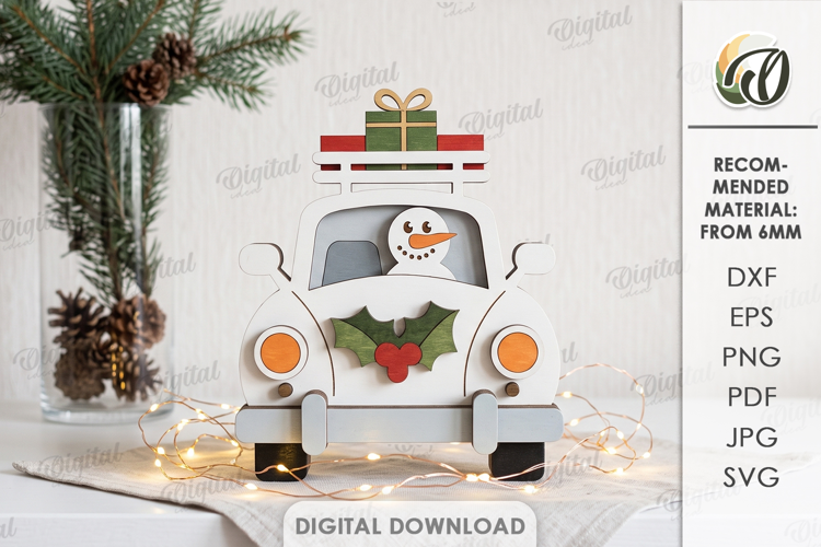 Christmas Layered Car Laser Cut. Standing Decor SVG