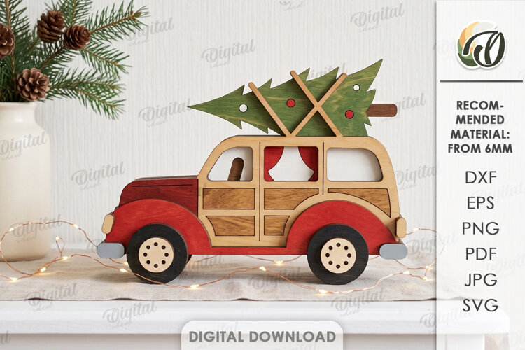 Christmas Layered Car Laser Cut. Standing Decor SVG example image 1