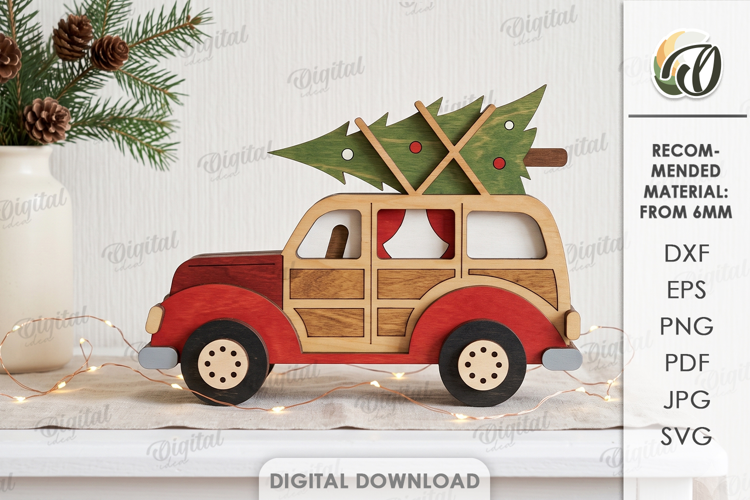 Christmas Layered Car Laser Cut. Standing Decor SVG