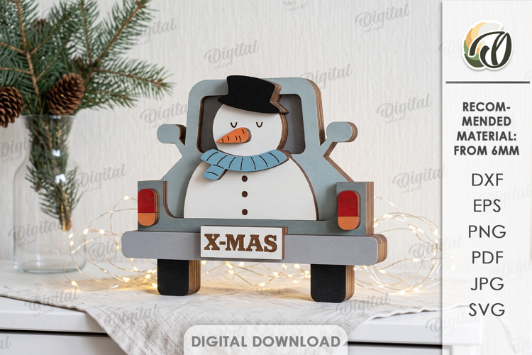 Christmas Layered Car Laser Cut. Standing Decor SVG