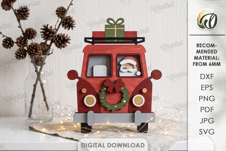 Christmas Layered Car Laser Cut. Standing Decor SVG