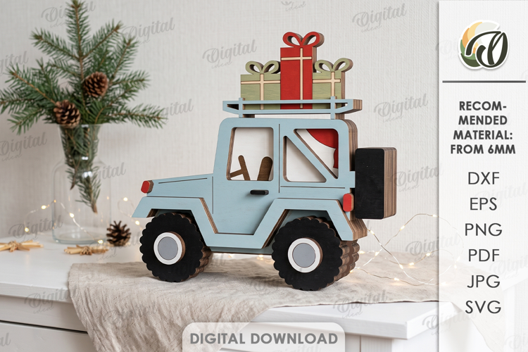 Christmas Layered Car Laser Cut. Standing Decor SVG