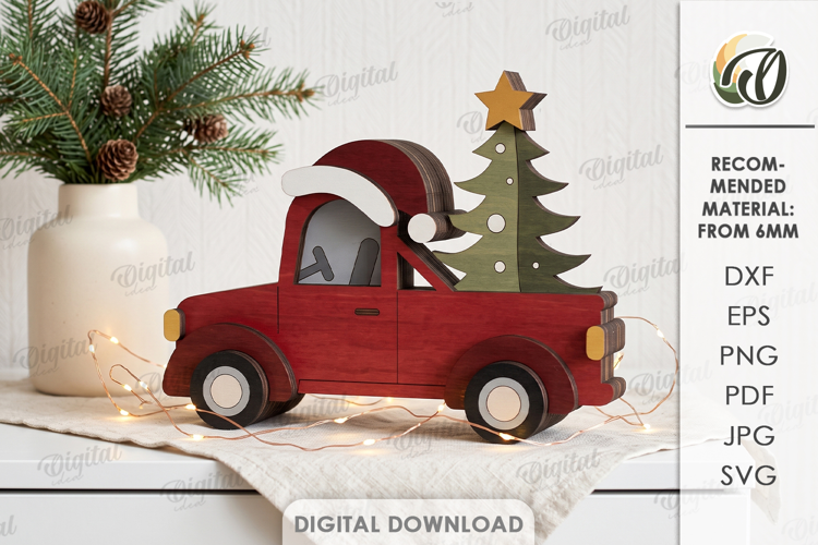 Christmas Layered Car Laser Cut. Standing Decor SVG