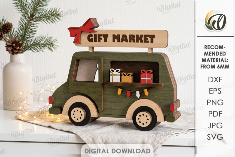 Christmas Layered Car Laser Cut. Standing Decor SVG
