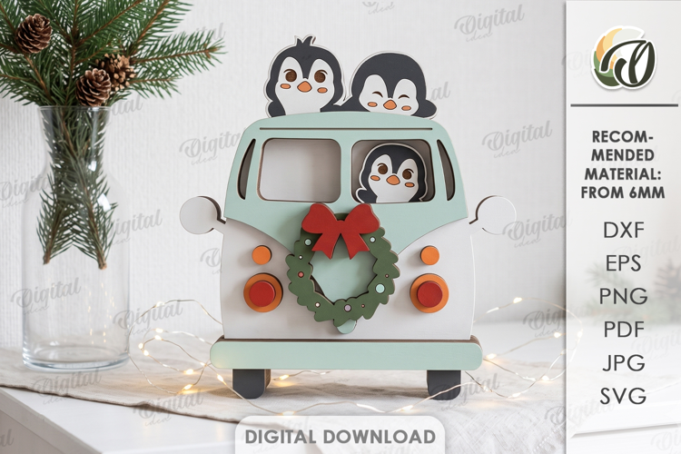 Christmas Layered Car Laser Cut. Standing Decor SVG
