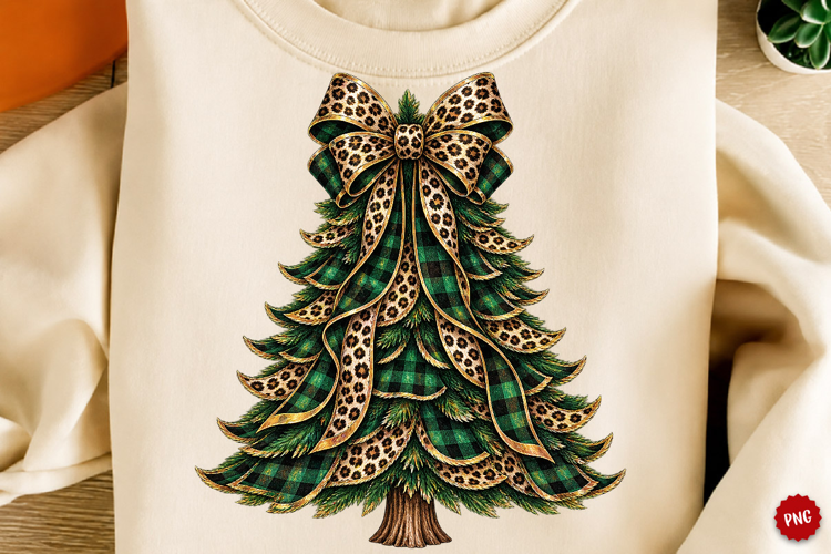 Christmas Leopard Tree PNG, Plaid Xmas Sublimation