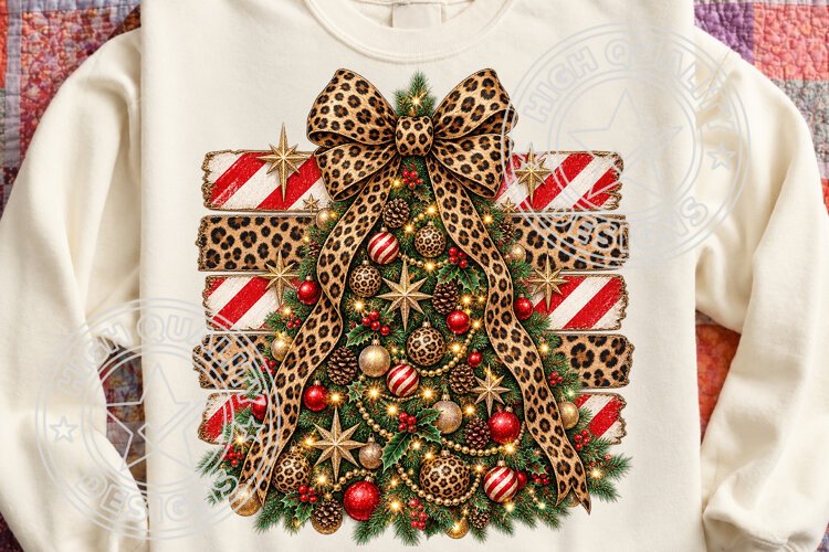 Christmas Leopard Tree PNG, Preppy Holiday Sublimation example image 1