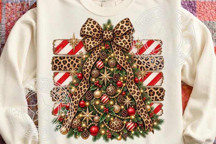 Christmas Leopard Tree PNG, Preppy Holiday Sublimation