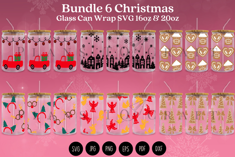 Bundle 6 Christmas Libbey Can Glass Wrap SVG